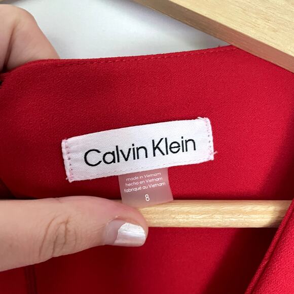 Calvin Klein bright red jumpsuit wide leg sleeveless v-neck women's 8 pockets - Picture 5 of 7